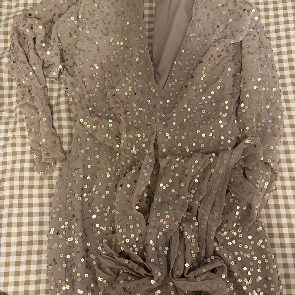 ASOS Taupe Sequin Midi Dress